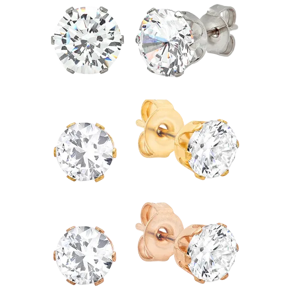 Paquete de 3: Steeltime Studs con Diamante Simulado Variados