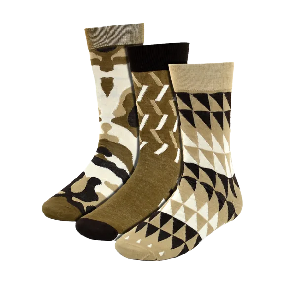 Ivory + Mason Men's 3-Pack Taupe Dress Socks