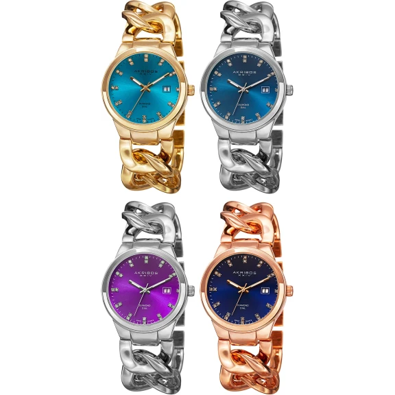 Akribos Women’s Swiss Quartz Genuine Diamond Link Bracelet Watch