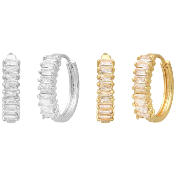Steeltime Ladies 18K Two-Tone Simulated Diamond Huggie Earring Set