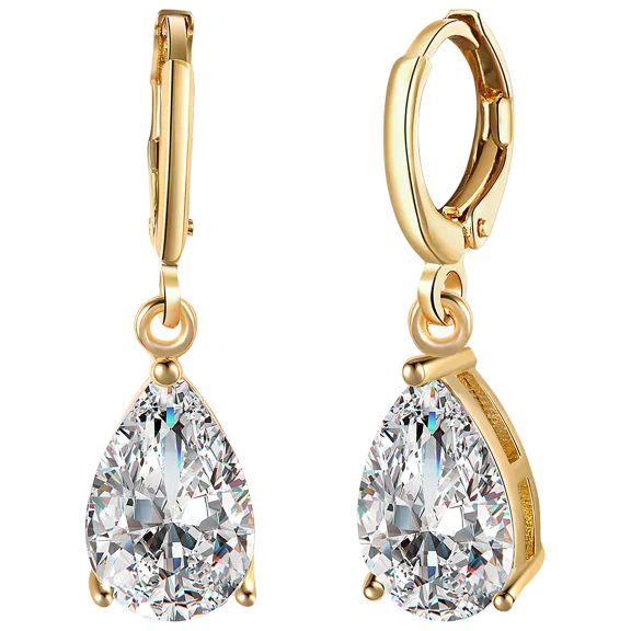 Golden NYC Jewelry Gold Plated CZ Teardrop Stone Cut Hinge Drop Earrings