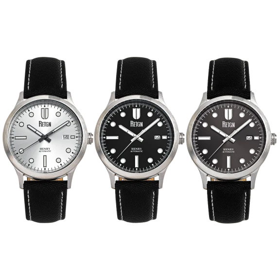 Reign Men's Henry Canvas-Overlaid Leather-Band Watch