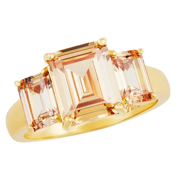 Savvy Cie Emerald Cut Champagne Cubic Zirconia 3-Stone Ring