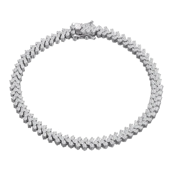Genevive Sterling Silver Platinum Plated Round Cluster Arrow Tennis Bracelet