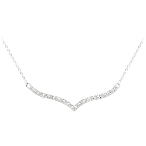 Curved V 17" Diamond Accent Necklace with 19 Natural Diamonds
