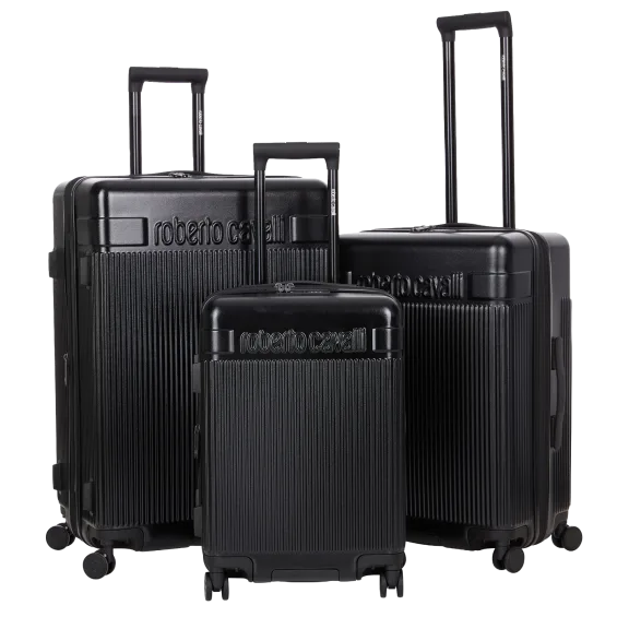 Roberto Cavalli Ribbed 3-Piece Expandable Hard Shell 8 Spinner Wheel Luggage Set