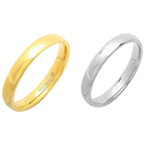 Steeltime Set de 2 Anillos Pulidos en Oro 18K y Acero Inoxidable