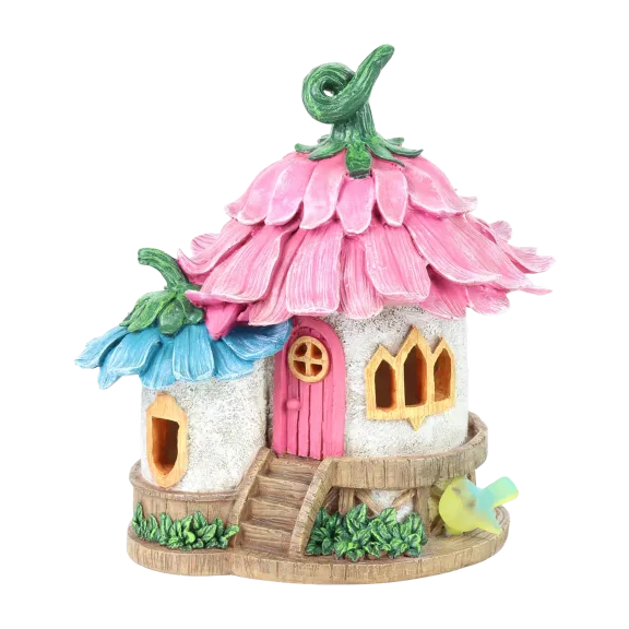 Exhart Solar Fairy House with Flower Roof and Bird