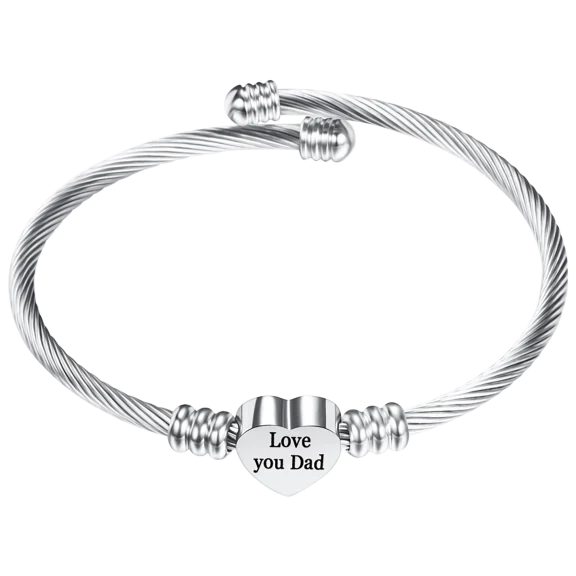 Golden NYC Stainless Steel Heart Charm Love You Dad Bangle
