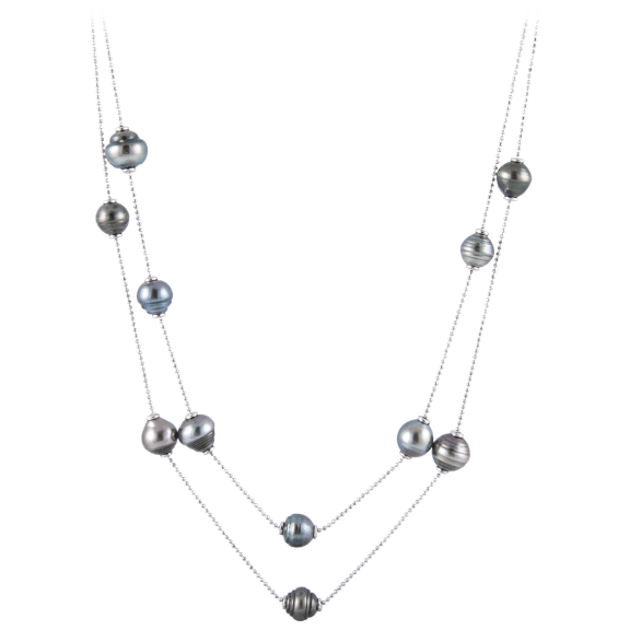 Splendid Pearls Silver Tahitian Pearl Necklace in Sterling Silver