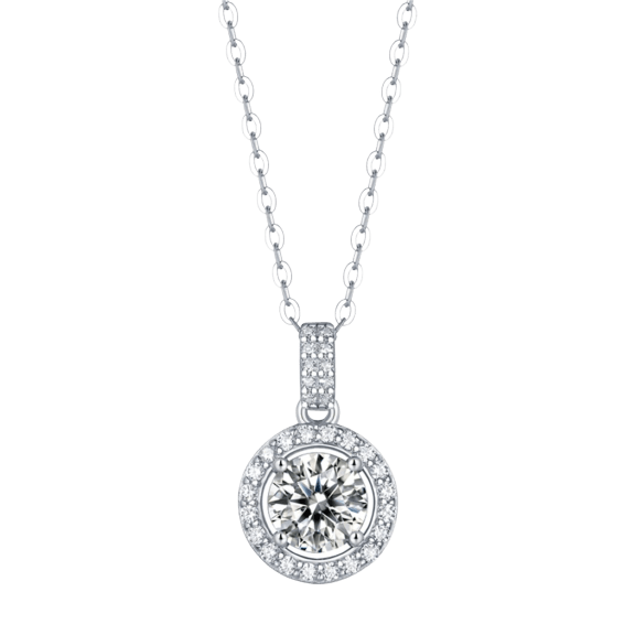 Stella Valentino 2 CTW Moissanite Round Halo Cluster Pendant Necklace