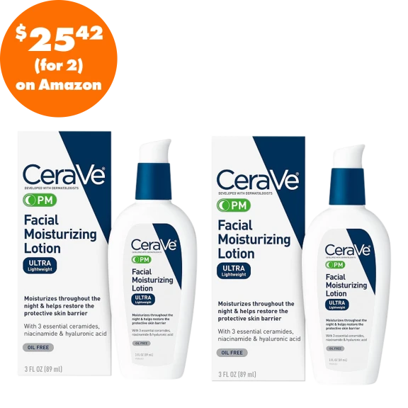 2-Pack: CeraVe PM Ultra-Lightweight Facial Moisturizing Lotion (3 oz)
