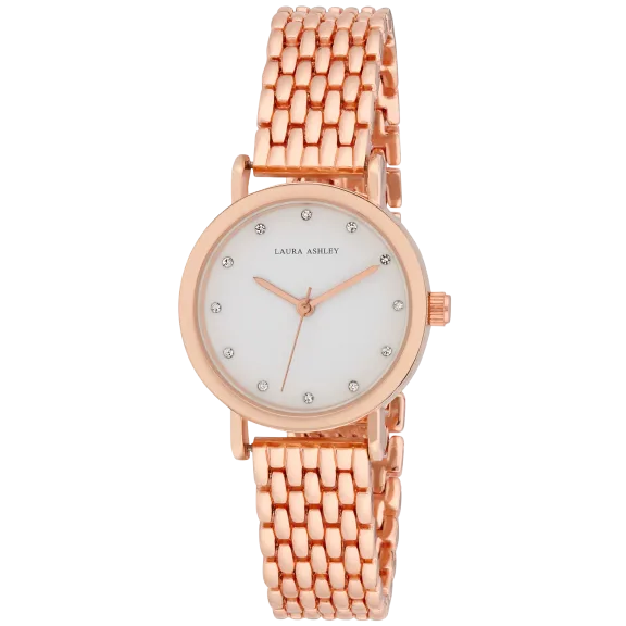 Laura Ashley Women's Stone Encrusted Dial Link Bracelet Watch