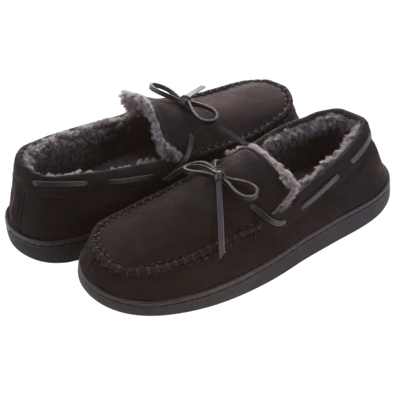 Floopi Mens Microsuede Moccasin Slippers with Bow