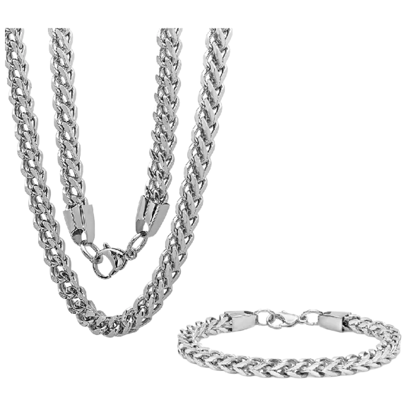 Steeltime Juego de Collar y Pulsera de Eslabones de Acero Inoxidable