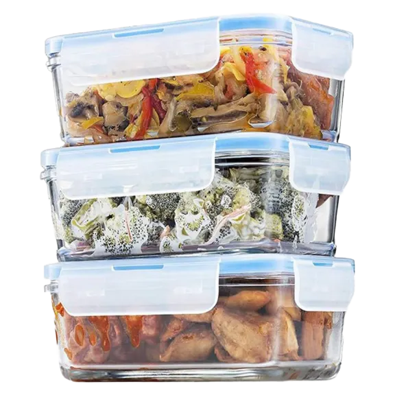 FineDine Contenedores de Vidrio para Preparar Comidas 3 Piezas con Tapa