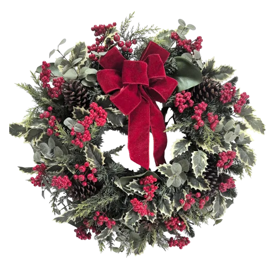26" Cordless Winter Holly & Berries Wreath