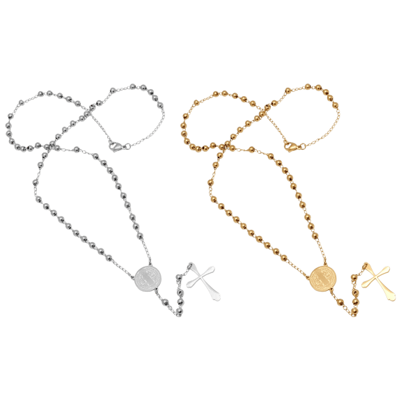 Paquete de 2: Steeltime Collares Rosario con Medallón