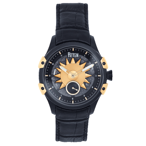 Reign Men's Solstice Skeletonized Leather-Band Watch