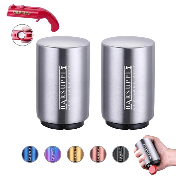 2-Pack: BARSUPPLY Push Down Automatic Magnetic Beer Bottle Opener & Cap Gun Set