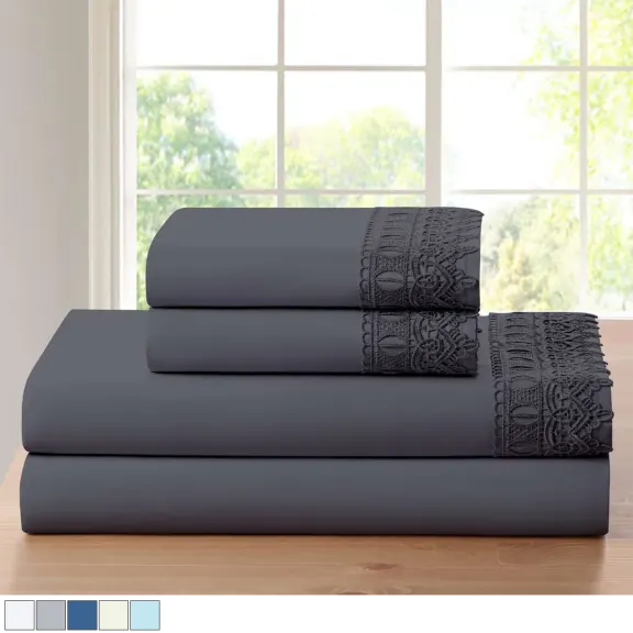 Bamboo Comfort 1800 Thread Count 4-Piece Lace Crochet Embroidered Sheet Set