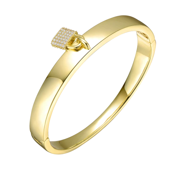 Rachel Glauber Simulated Diamond Padlock Charm Stacking Bracelet 14k Gold Plated