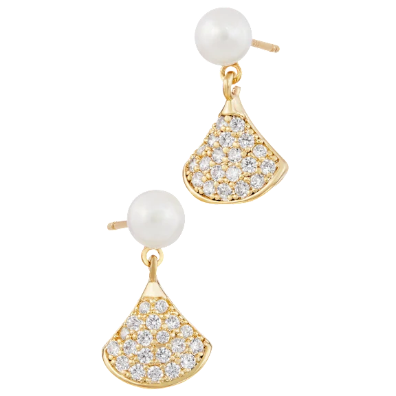 Savvy Cie Faux Pearl Dangling Earrings with Pave Fan