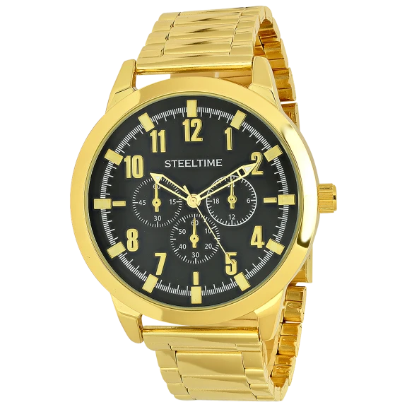 Steeltime Men's Watch With 18k Gold Plated Alloy Strap & Case