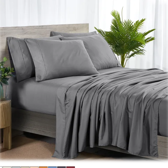 Bibb Home Sábanas de Rayón de Bambú Premium de 6 Piezas con Correas SureGrip