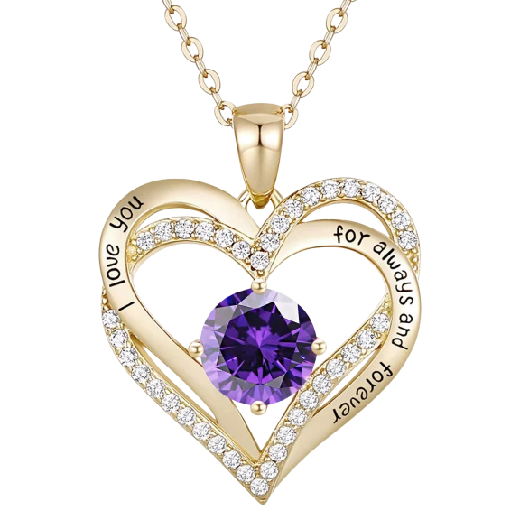Rachel Glauber Layered ''I Love You'' Simulated Diamond Amethyst Hearts Pendant