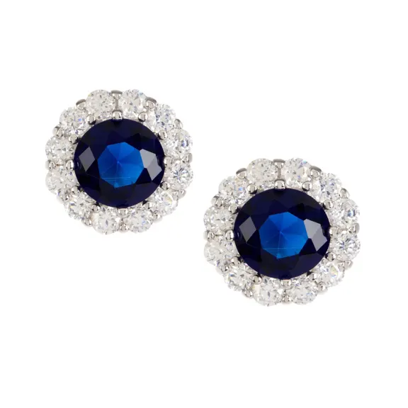 Savvy Cie 18K White Gold Plated Simulated Diamond & Sapphire Studs