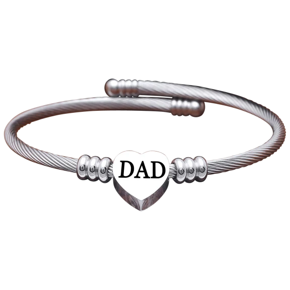 Golden NYC Stainless Steel Heart Charm Dad Bangle