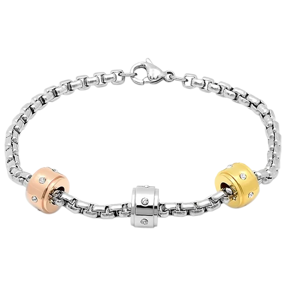 Bracelet with Tri-Color Charms and Simulated Diamonds