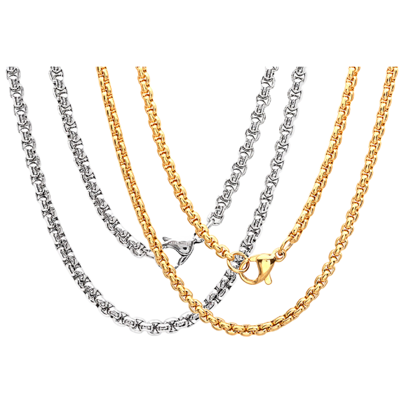 2-Pack: Steeltime Collares de Cadena de Caja Redonda