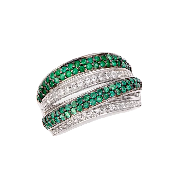 Savvy Cie Genuine Emerald and White Topaz 1.76 Carat TW Wide Band