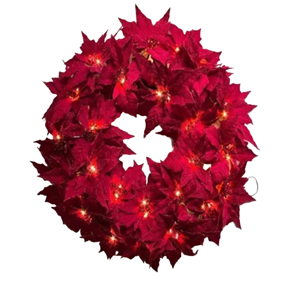 26" Cordless Everglow Poinsettia Wreath
