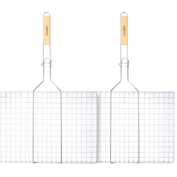 Paquete de 2: J&V Textiles Canasta para Parrilla de Acero Inoxidable con Mango de Madera