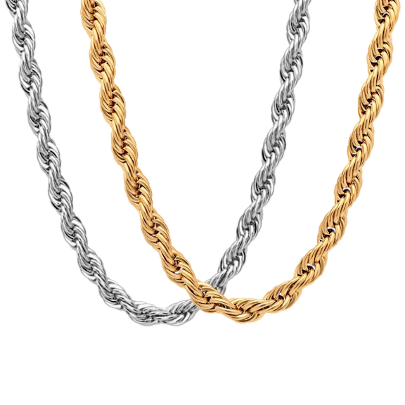 Steeltime Men's Stainless Steel & 18K Gold Plated Rope Chain Necklace Set