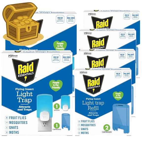 Raid Essentials Flying Insect Light Trap Set with 2 Base and 10 Glue Traps