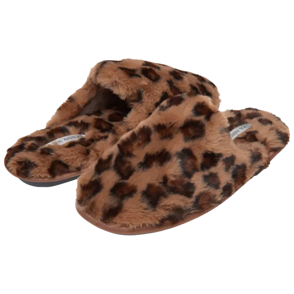 Laura Ashley Plush Animal Print Scuff Slippers with Memory Foam