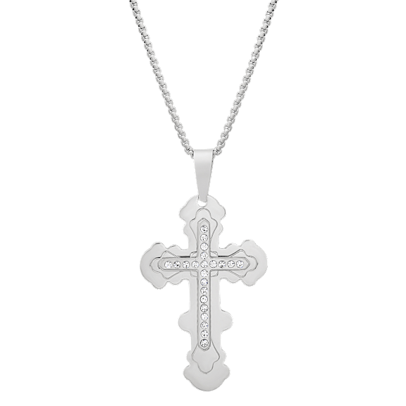 Iron Saints Stainless Steel Classic Cross Necklace with Crystal Accents