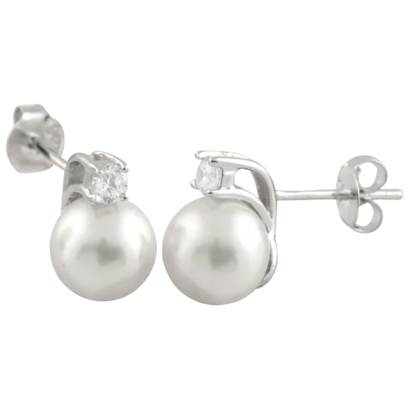 Splendid Pearls White Pearl Stud Earrings in Sterling Silver