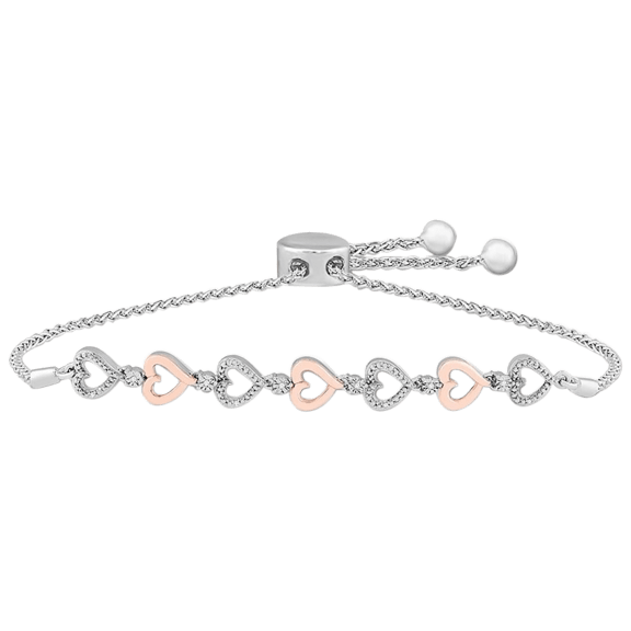 Tamborat Jewelry 10K White & Rose Gold Plated Heart Diamond Bolo Bracelet