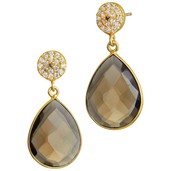 Savvy Cie Jewels 18K Gold Vermeil Smokey Quartz Cubic Zirconia Drop Earrings