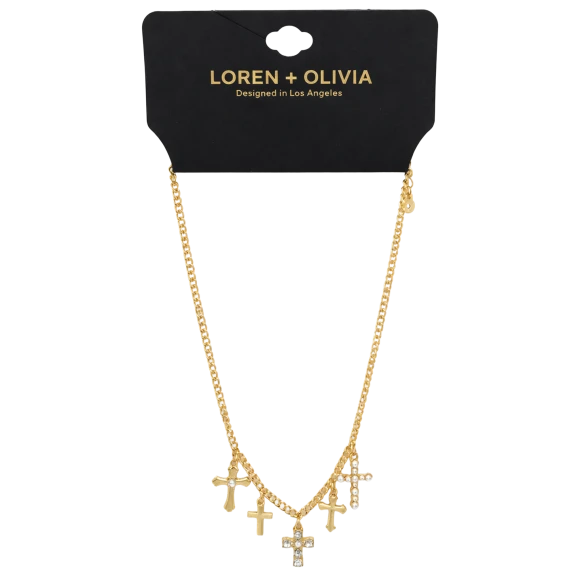 LOREN + OLIVIA Cross Multi Charm Necklace