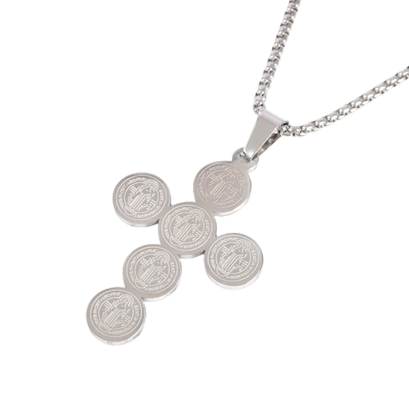 Iron Saints Stainless Steel Chain Necklace with Saint Benedict Cross Pendant