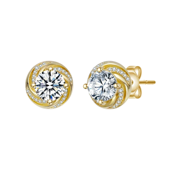 Rachel Glauber Simulated Diamond Whirlpool Stud Earrings 14k Gold Plated