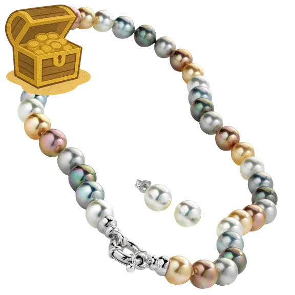 JOIA De Majorca 10mm 18" Multi-Color Pearl Necklace & White Stud Earrings
