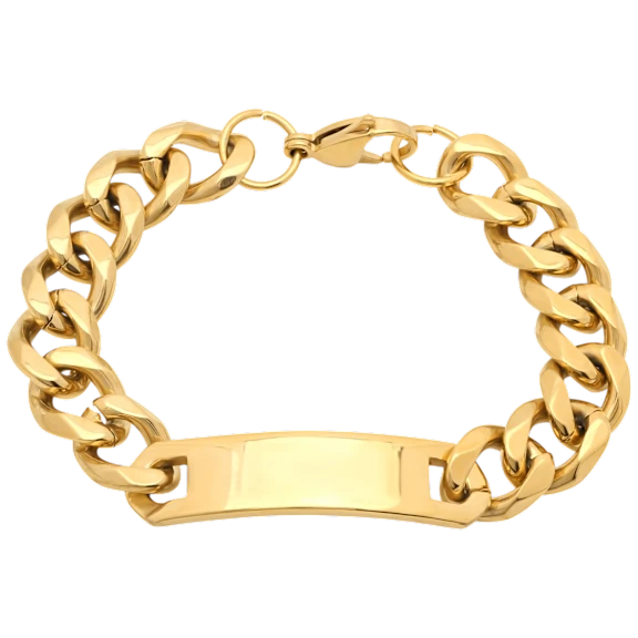 Steeltime Men's 18K Gold Plated Stainless Steel Cuban Chain Bracelet