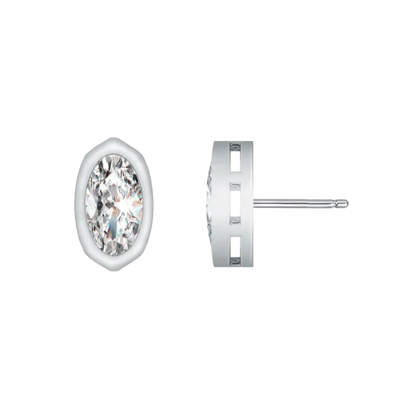 Rachel Glauber Oval Simulated Diamond Stud Earrings 14k White Gold Plated